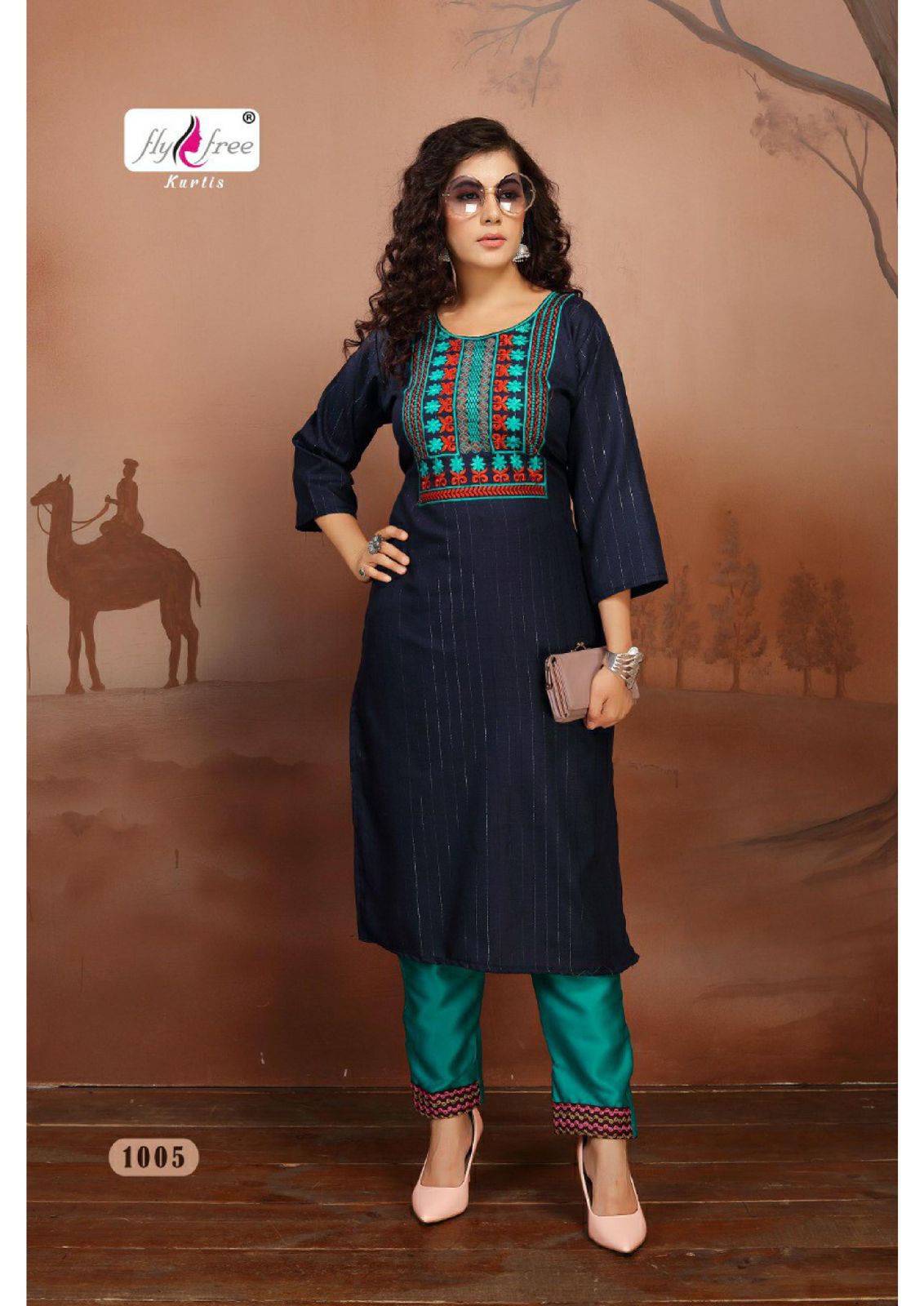 Fly Free Navratan Ethnic Wear Embroidery Work Kurti With Bottom Collection